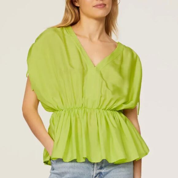 Trina Turk Chartreuse Peplum Top MEDIUM Gathered Grecian Vacation Designer $228 - Picture 1 of 9